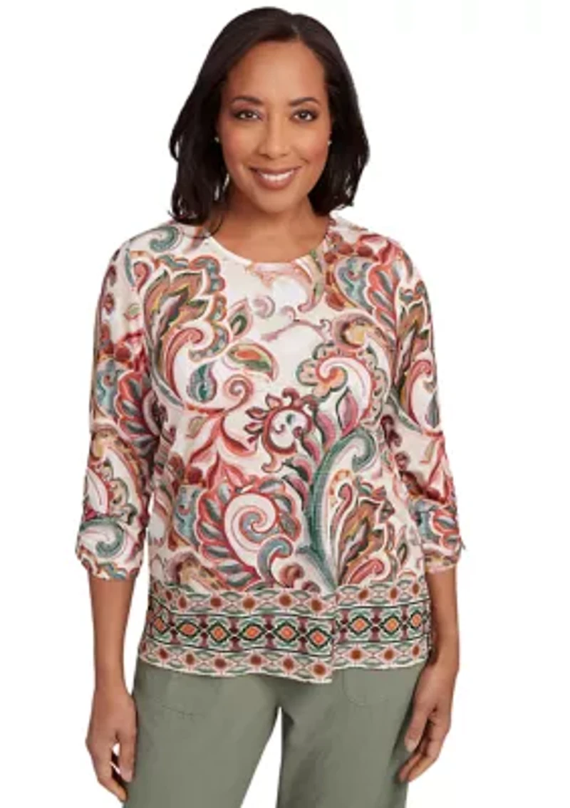 Women's Copper Canyon Texture Scroll Border Top