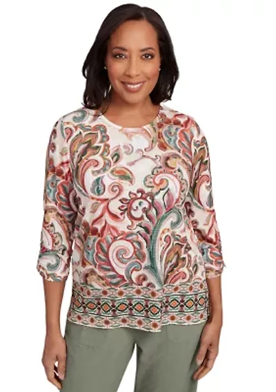 Women's Copper Canyon Texture Scroll Border Top