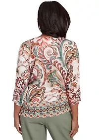 Women's Copper Canyon Texture Scroll Border Top