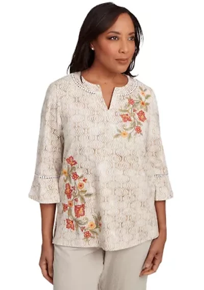 Women's Copper Canyon Print with Flower Embroidery Top