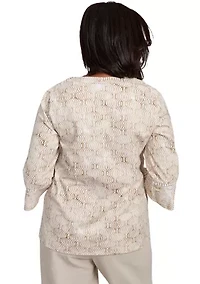 Women's Copper Canyon Print with Flower Embroidery Top