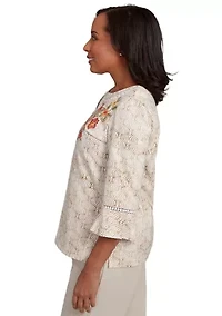 Women's Copper Canyon Print with Flower Embroidery Top