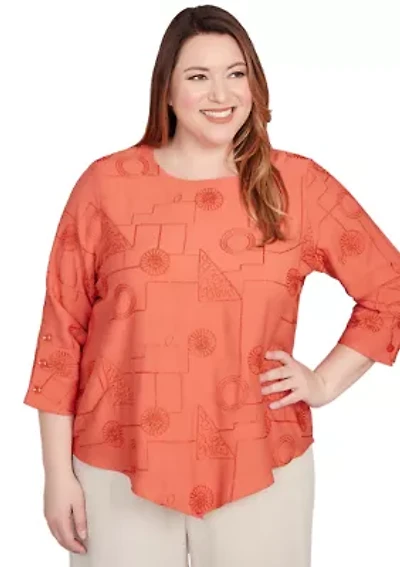 Plus Copper Canyon Metallic Geometric Embroidery Top