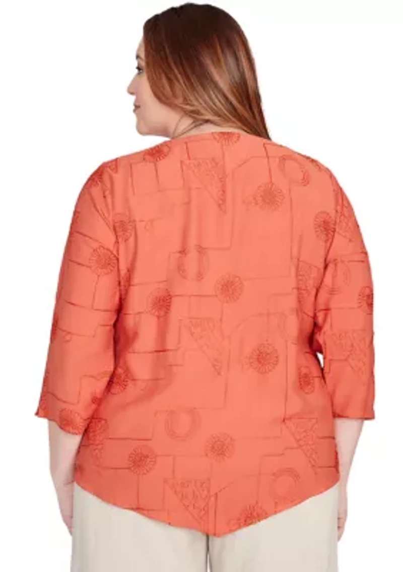 Plus Copper Canyon Metallic Geometric Embroidery Top