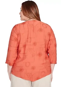 Plus Copper Canyon Metallic Geometric Embroidery Top