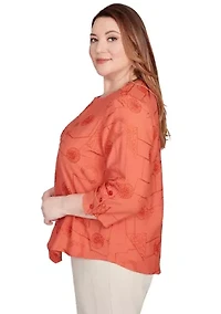 Plus Copper Canyon Metallic Geometric Embroidery Top