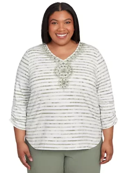 Plus Copper Canyon Stripe with Medallion Yoke Top