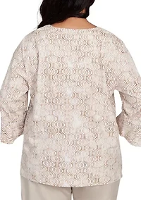 Plus Copper Canyon Print Top with Flower Embroidery
