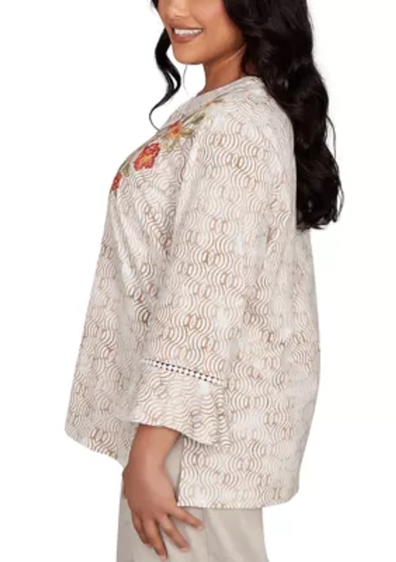 Plus Copper Canyon Print Top with Flower Embroidery