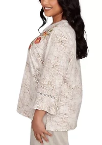 Plus Copper Canyon Print Top with Flower Embroidery