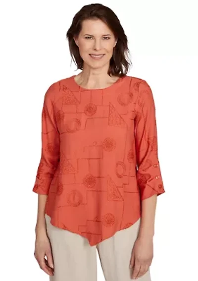 Petite Copper Canyon Metallic Geometric Embroidery Top