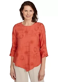 Petite Copper Canyon Metallic Geometric Embroidery Top