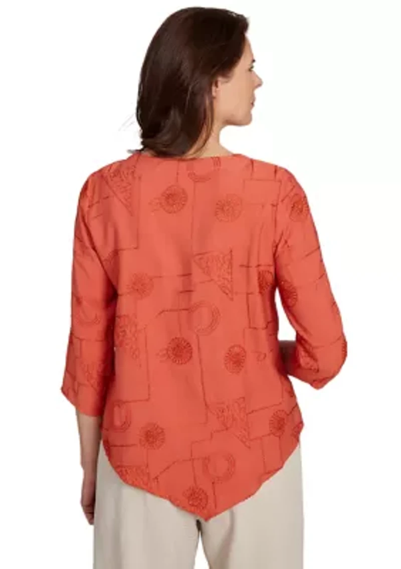 Petite Copper Canyon Metallic Geometric Embroidery Top