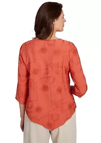 Petite Copper Canyon Metallic Geometric Embroidery Top