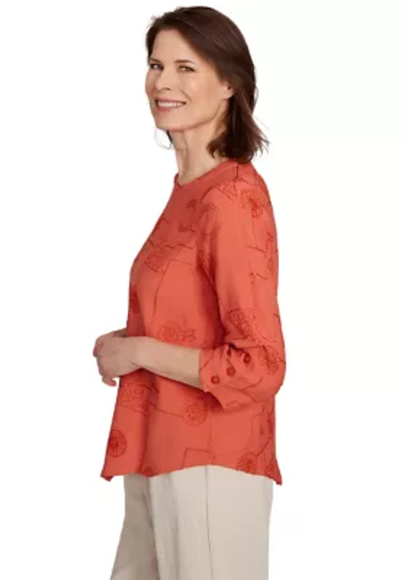Petite Copper Canyon Metallic Geometric Embroidery Top