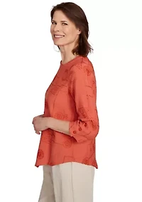 Petite Copper Canyon Metallic Geometric Embroidery Top
