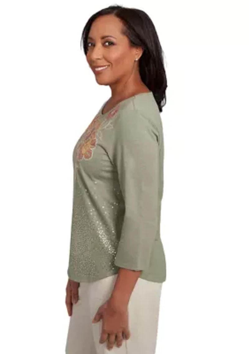 Petite Copper Canyon Floral Yoke with Scattered Sequins Top