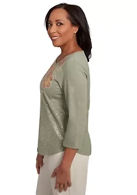 Petite Copper Canyon Floral Yoke with Scattered Sequins Top