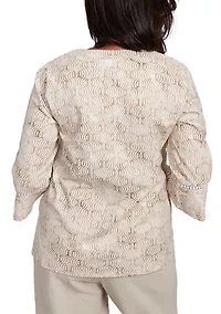 Petite Copper Canyon Print with Flower Embroidery Top