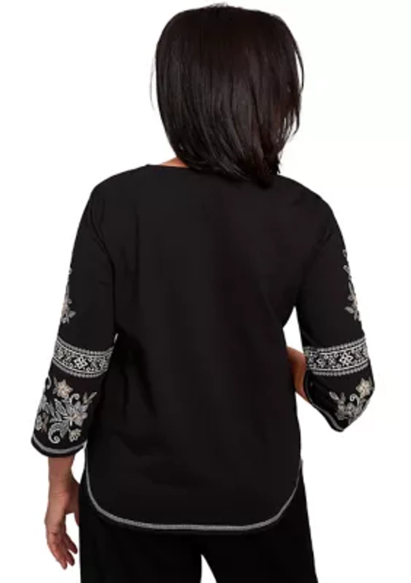 Women's Santa Barbara Embroidered Sleeves Top