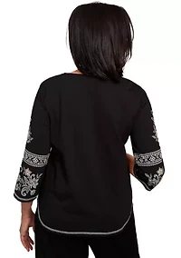 Women's Santa Barbara Embroidered Sleeves Top