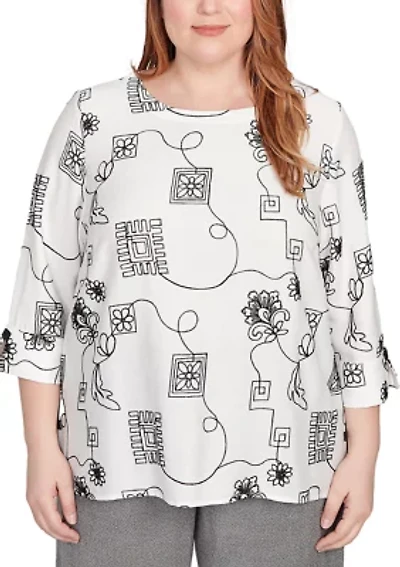 Plus Santa Barbara Geo Floral Soutache Embroidery Top