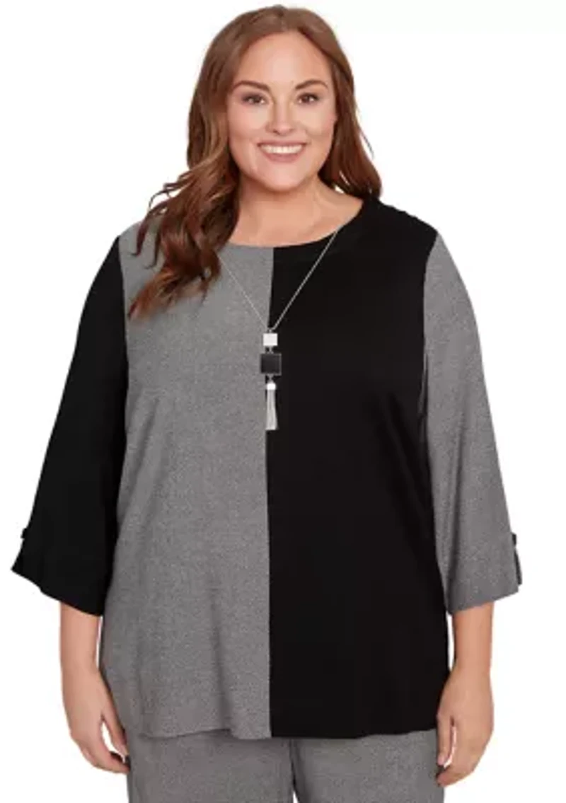 Plus Santa Barbara Center Spliced Top with Necklace