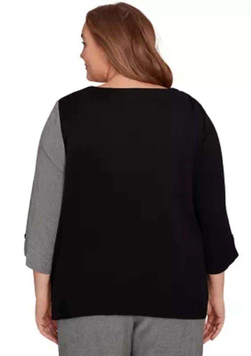 Plus Santa Barbara Center Spliced Top with Necklace