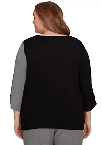 Plus Santa Barbara Center Spliced Top with Necklace