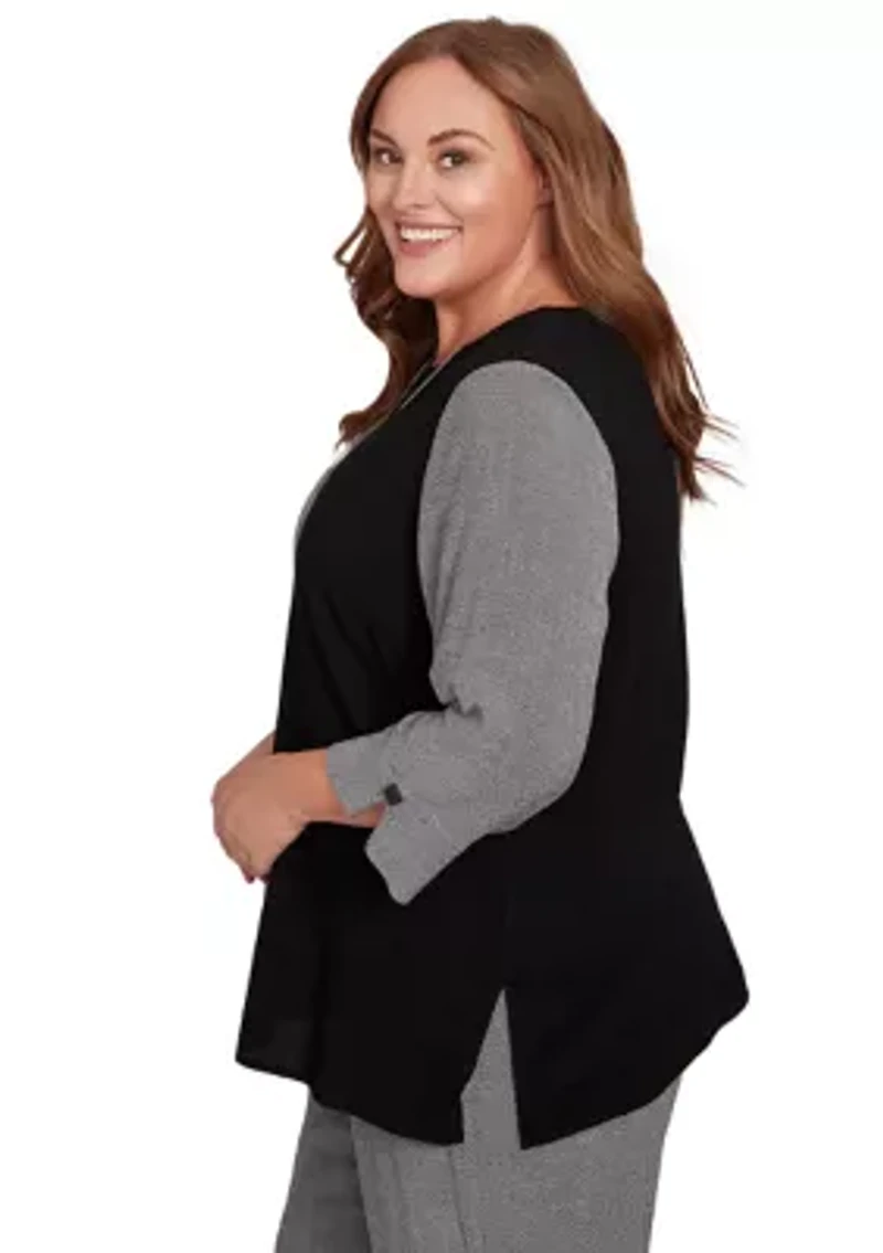 Plus Santa Barbara Center Spliced Top with Necklace