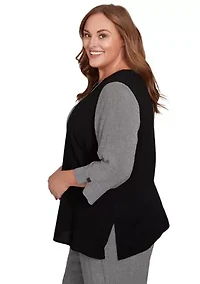 Plus Santa Barbara Center Spliced Top with Necklace