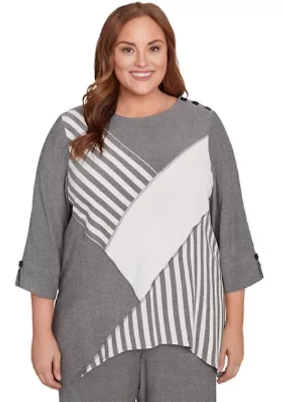 Plus Santa Barbara Diagonal Spliced Stripe Top