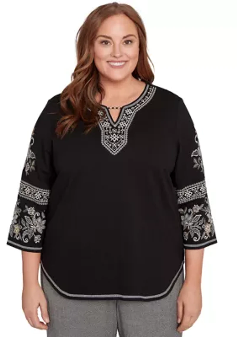 Plus Santa Barbara Embroidered Sleeves Top