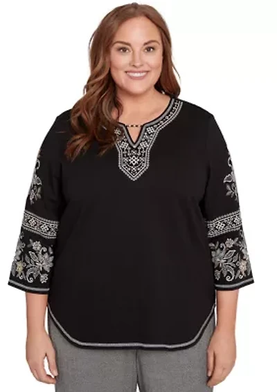 Plus Santa Barbara Embroidered Sleeves Top