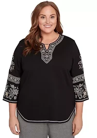 Plus Santa Barbara Embroidered Sleeves Top