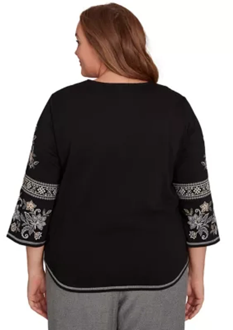Plus Santa Barbara Embroidered Sleeves Top