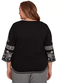 Plus Santa Barbara Embroidered Sleeves Top