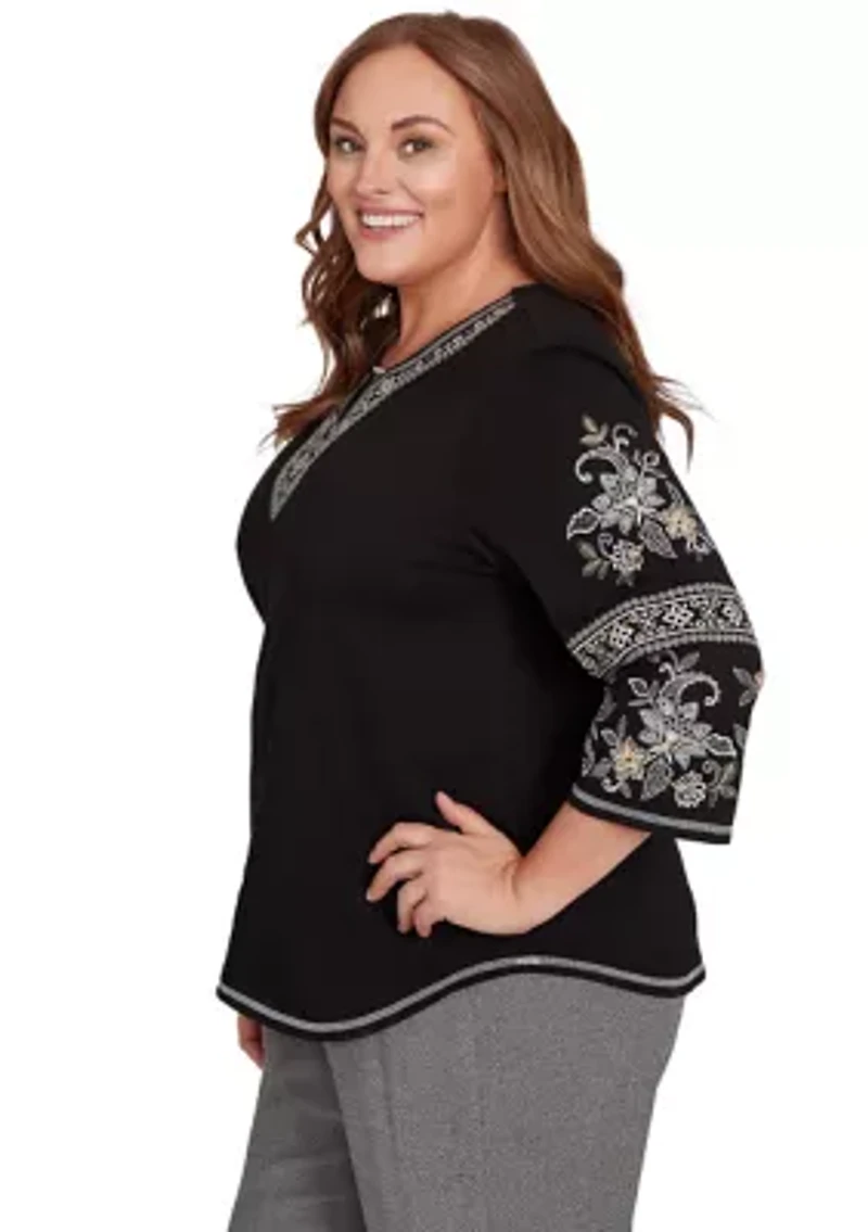 Plus Santa Barbara Embroidered Sleeves Top