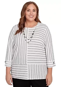 Plus Santa Barbara Spliced Texture Stripe Top