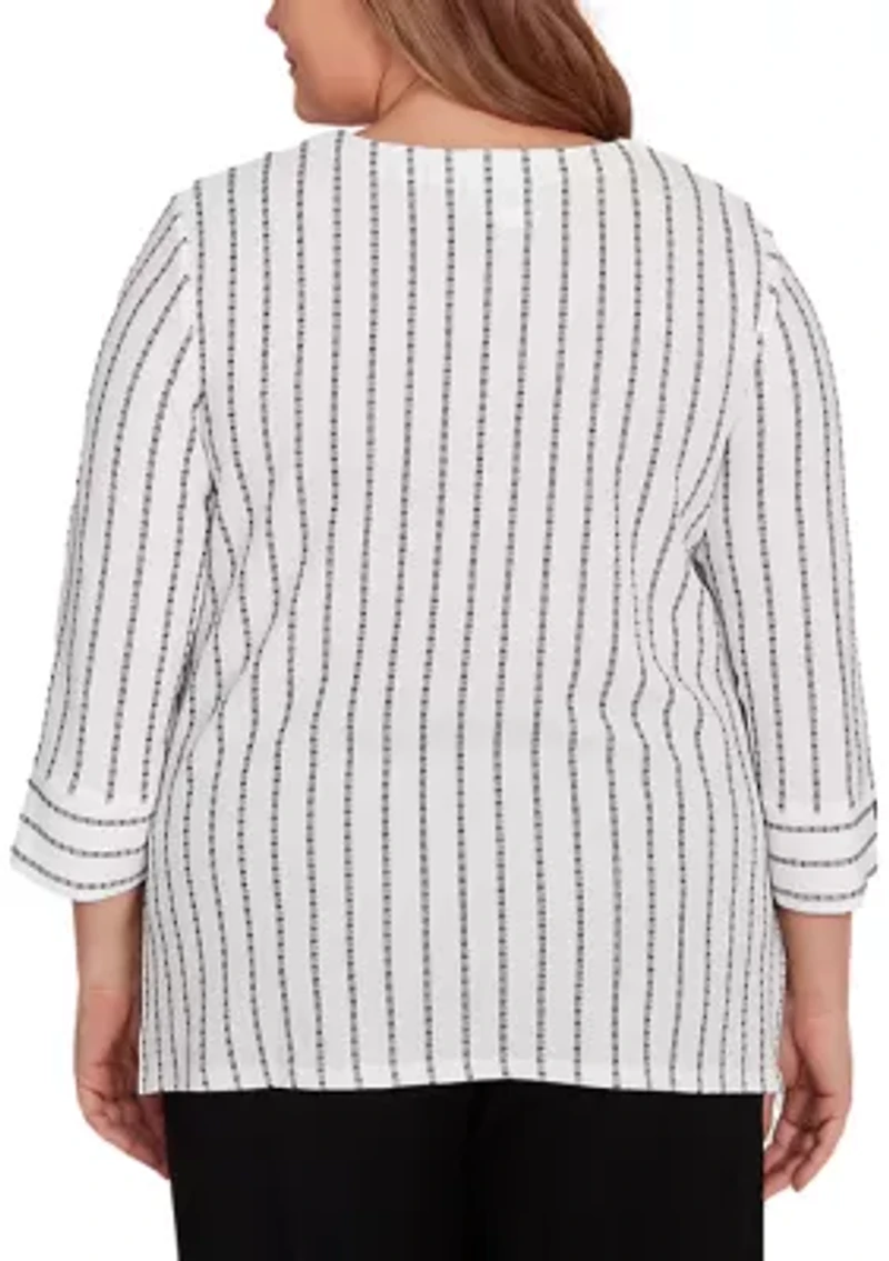 Plus Santa Barbara Spliced Texture Stripe Top