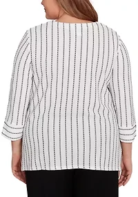 Plus Santa Barbara Spliced Texture Stripe Top