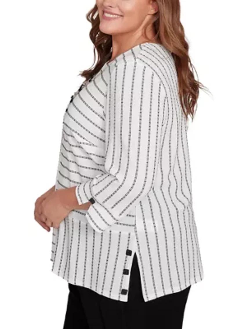 Plus Santa Barbara Spliced Texture Stripe Top