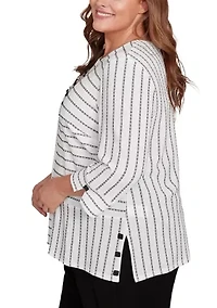 Plus Santa Barbara Spliced Texture Stripe Top