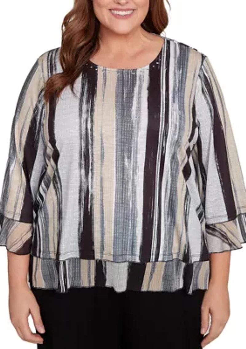 Plus Santa Barbara Etched Stripe Knit Top