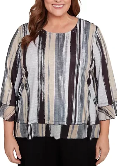 Plus Santa Barbara Etched Stripe Knit Top