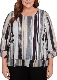 Plus Santa Barbara Etched Stripe Knit Top