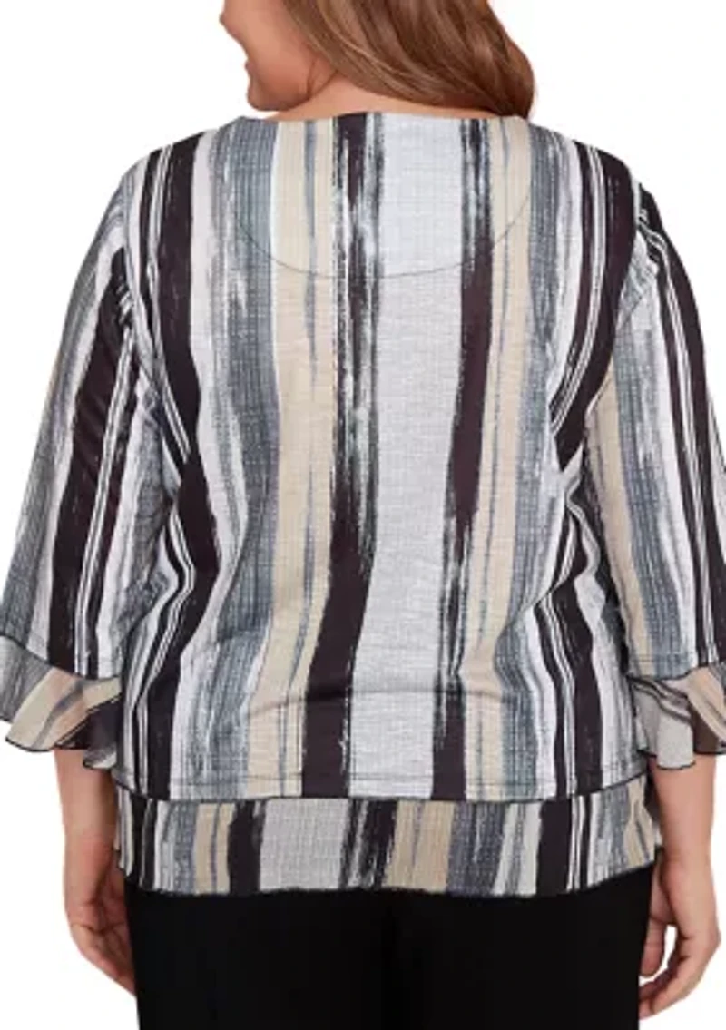Plus Santa Barbara Etched Stripe Knit Top