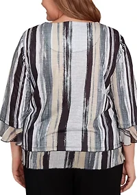 Plus Santa Barbara Etched Stripe Knit Top
