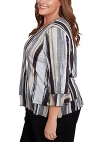 Plus Santa Barbara Etched Stripe Knit Top