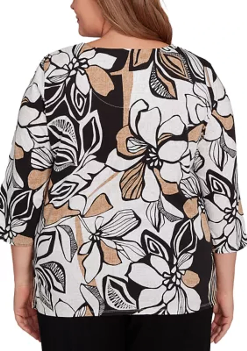 Plus Santa Barbara Leaf Floral Top